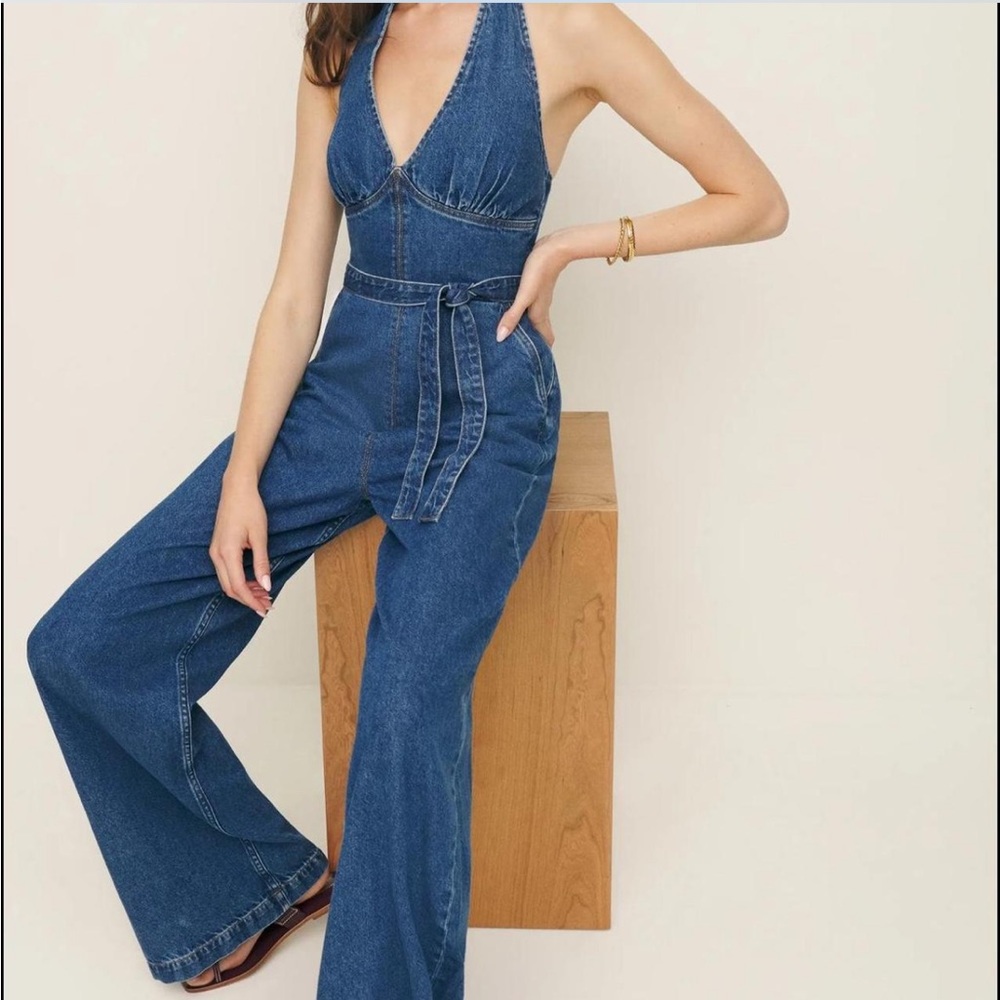 Reformation Blue Halter Jumpsuit